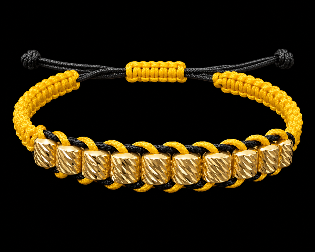 18K Yellow Gold Diamond-Cut Bead Yellow & Black Macramé Bracelet