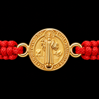 18K Yellow Gold Saint Benedict Red Macramé Bracelet