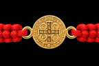18K Yellow Gold Saint Benedict Red Macramé Bracelet
