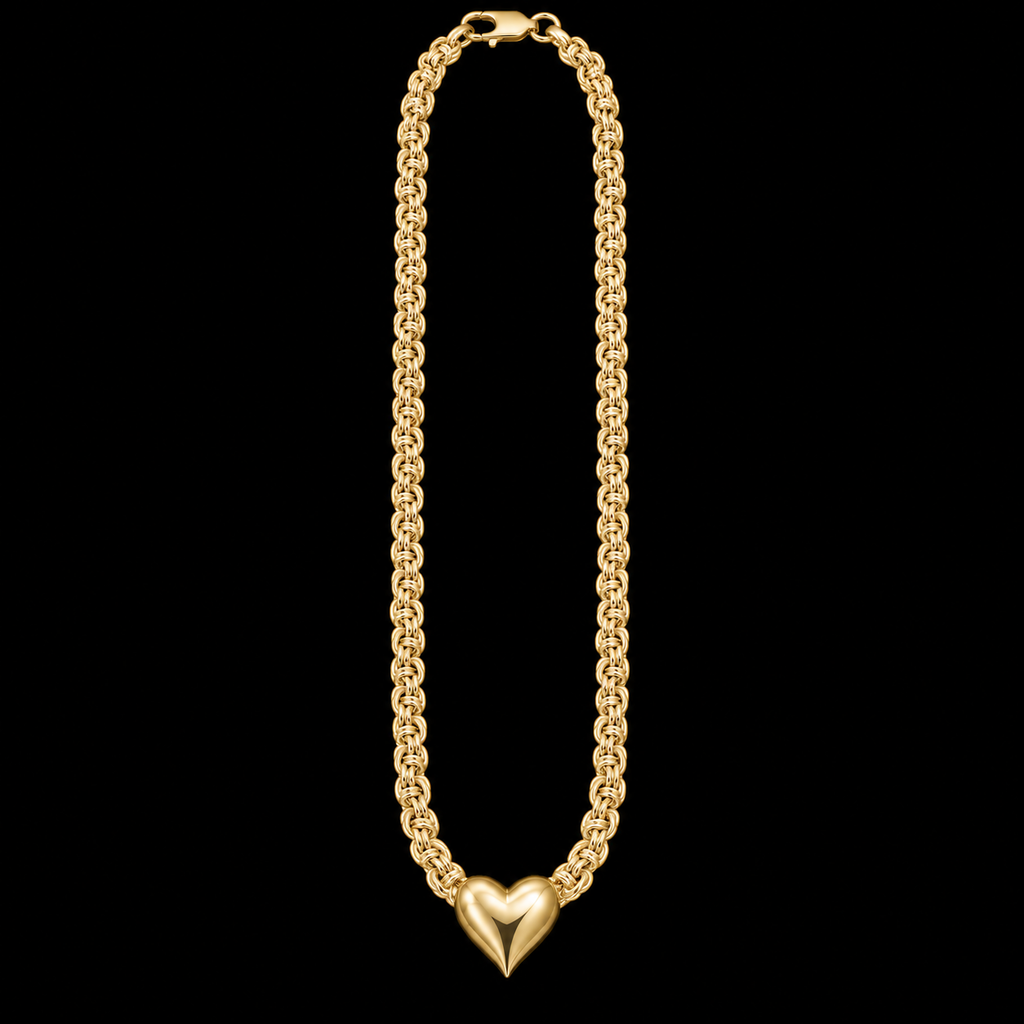 S18" | Amore Heart Byzantine Chain Necklace in 10K Yellow Gold