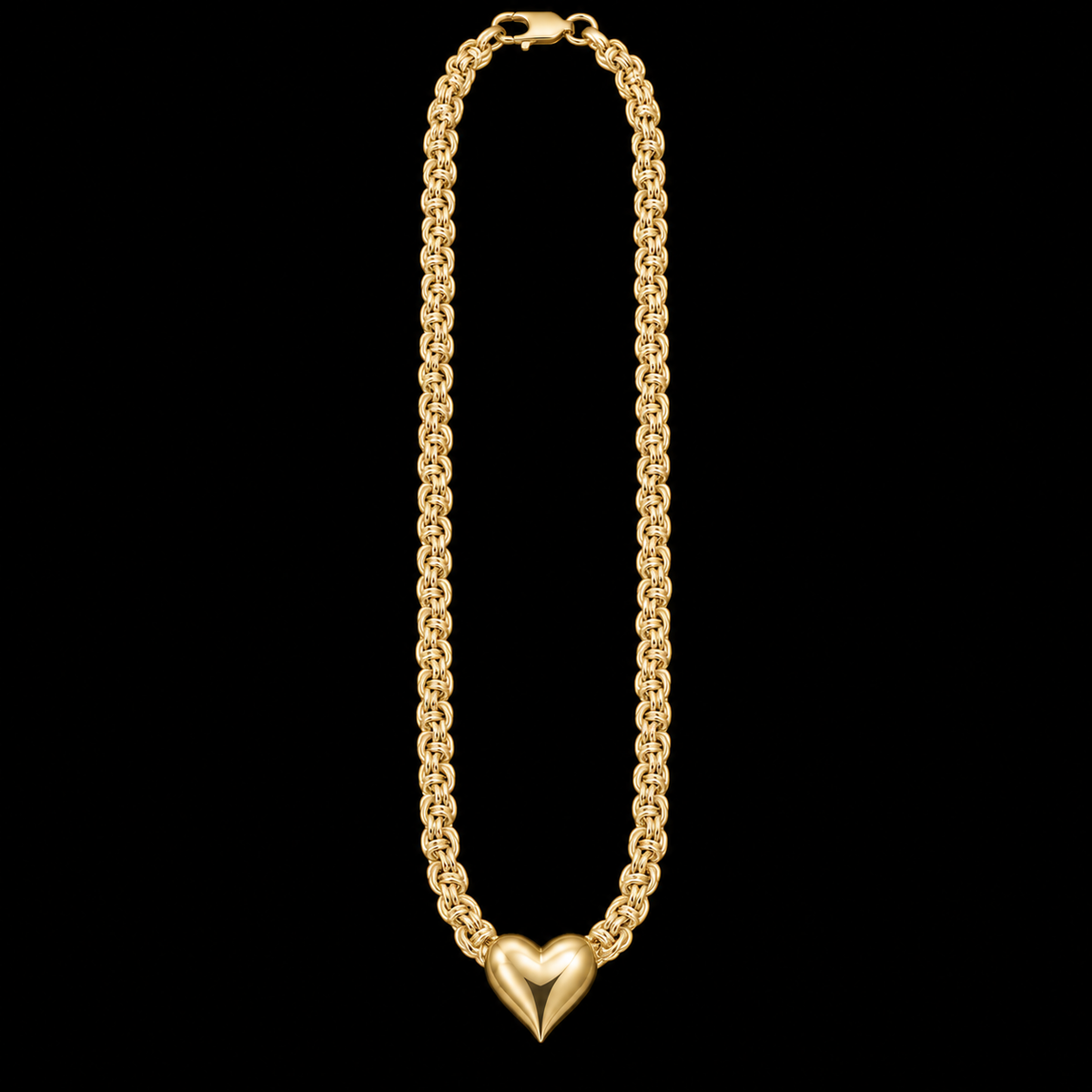 S18" | Amore Heart Byzantine Chain Necklace in 10K Yellow Gold