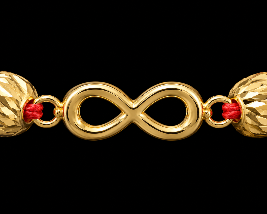 18K Yellow Gold Infinity Red Macramé Bracelet