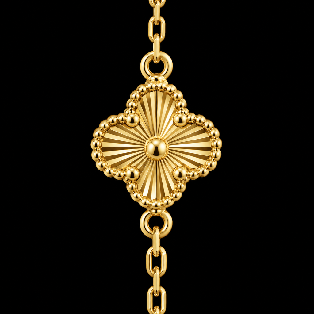 S7" | Crimson Clover Red Five-Motif Bracelet in 10K Yellow Gold