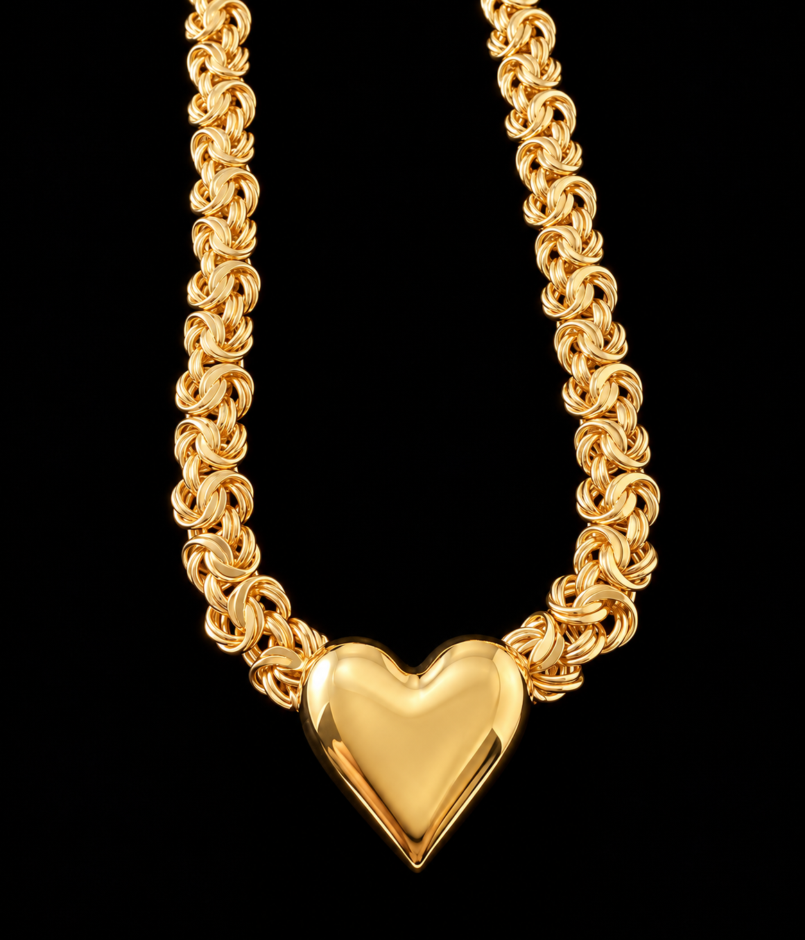 S18" | Amore Heart Byzantine Chain Necklace in 10K Yellow Gold
