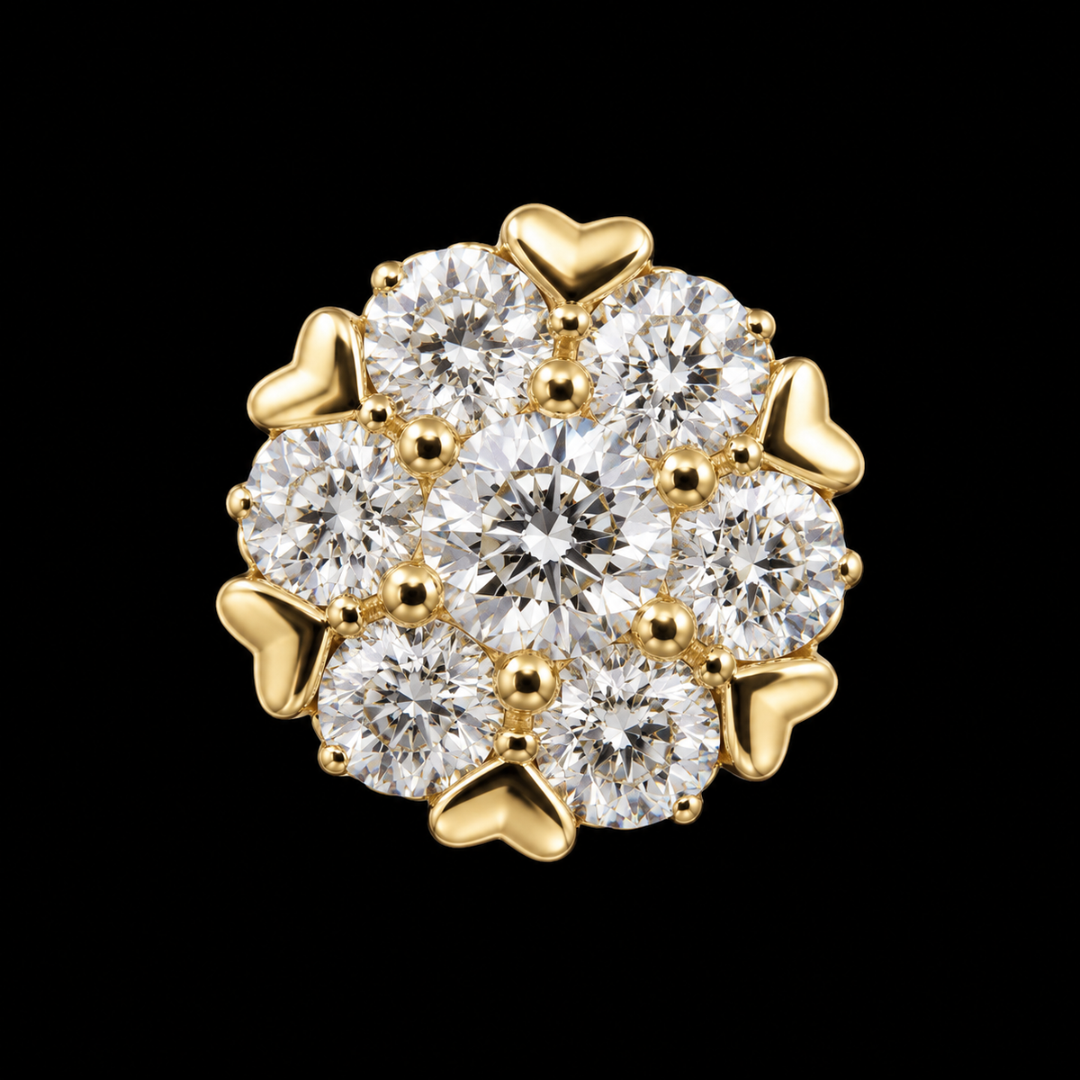 925 Sterling Silver Gold Plated Moissanite Heart Accent Floral Cluster Stud Earrings – 0.48 CTW