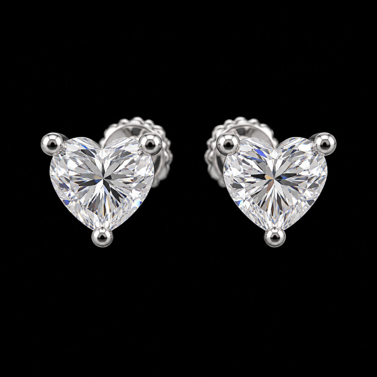 Lusso Amore Heart Moissanite Stud Earrings – 925 Sterling Silver