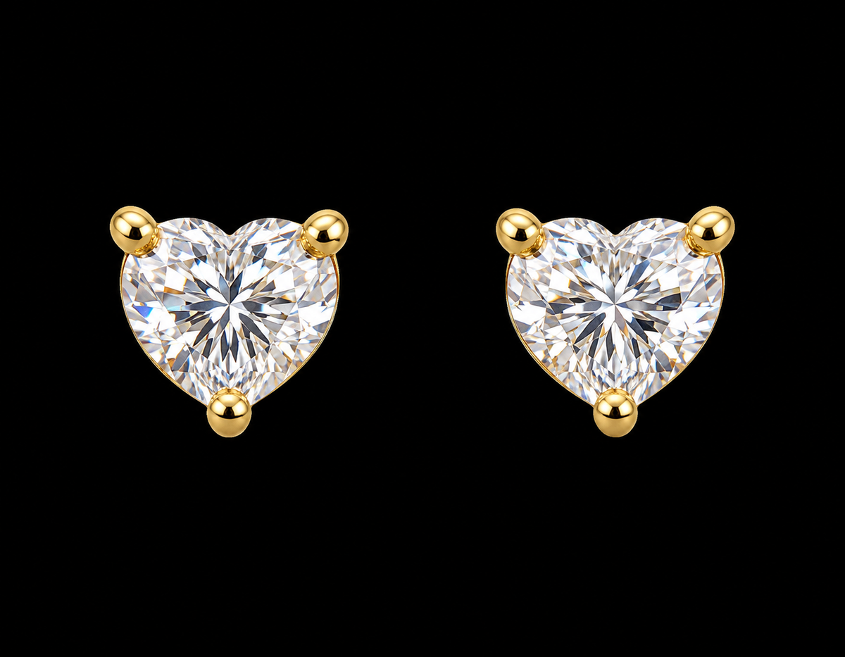 Lusso Amore Heart Moissanite Stud Earrings – 925 Sterling Silver