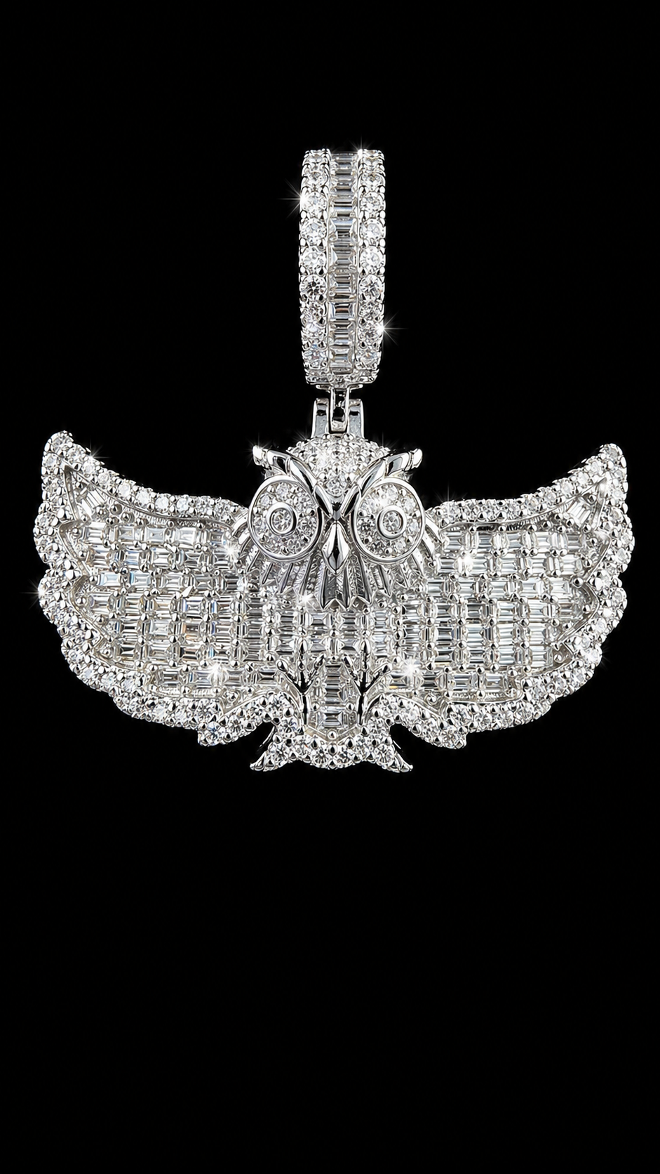 Iced Owl Pendant – Baguette & Round Moissanite | 925S