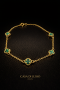 Italian 18K Gold Green Clover Stations Bracelet – 8”