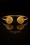 Italian 18K Gold Sunburst Medallion Bangle – 8”
