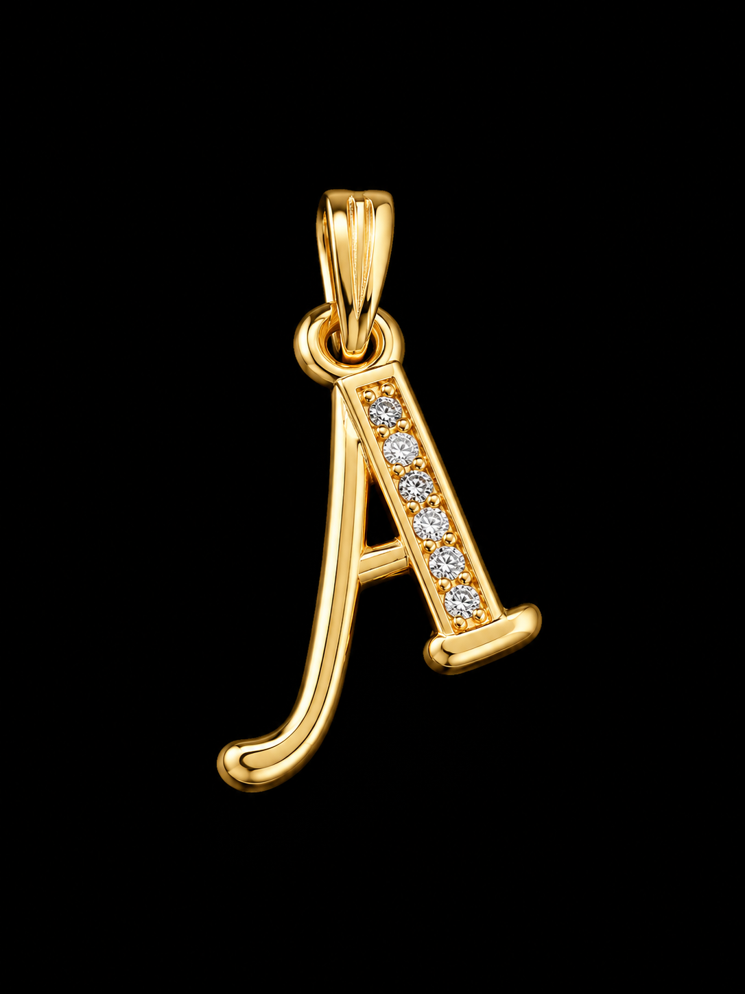 Initial “A” 18K Gold CZ Pendant