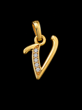 Initial “V” 18K Gold CZ Pendant