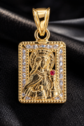 10K Yellow Gold Virgin Mary Rectangular CZ Pendant
