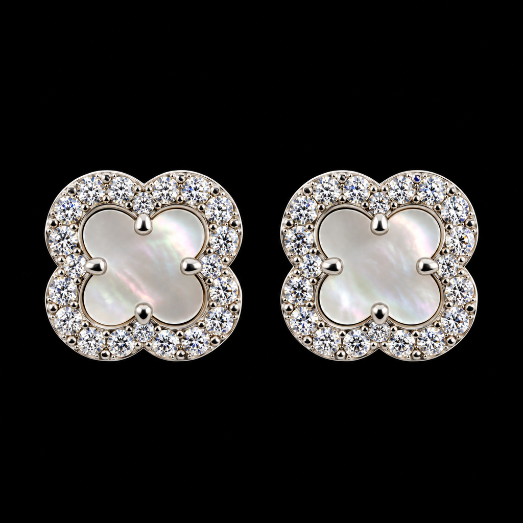 Lusso Fiore Clover Moissanite Stud Earrings – 925 Sterling Silver