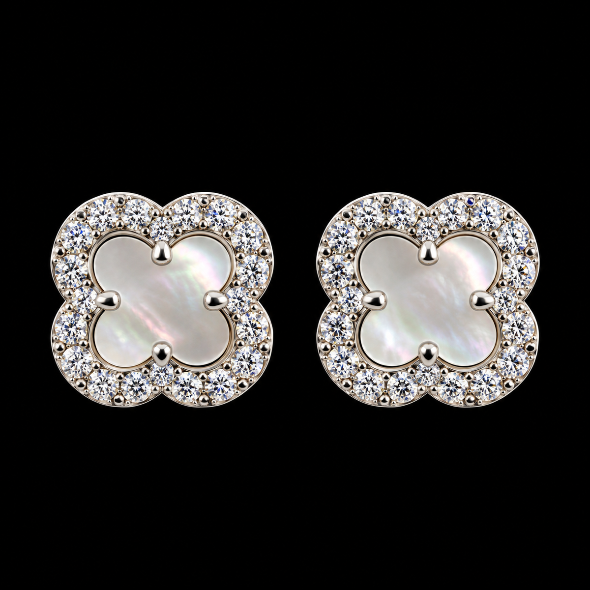 Lusso Fiore Clover Moissanite Stud Earrings – 925 Sterling Silver