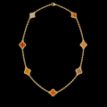 S18.5" | Golden Aura Seven-Motif Tiger’s Eye Clover Necklace in 10K Yellow Gold