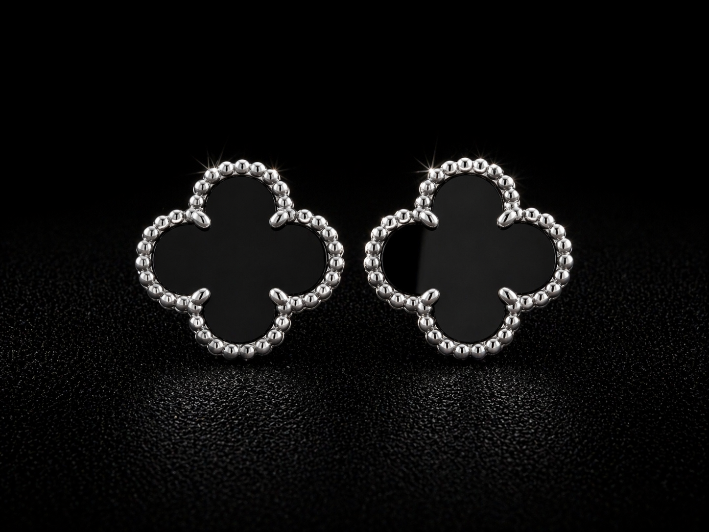 Noir Black Clover Silver Stud Earrings | 925S