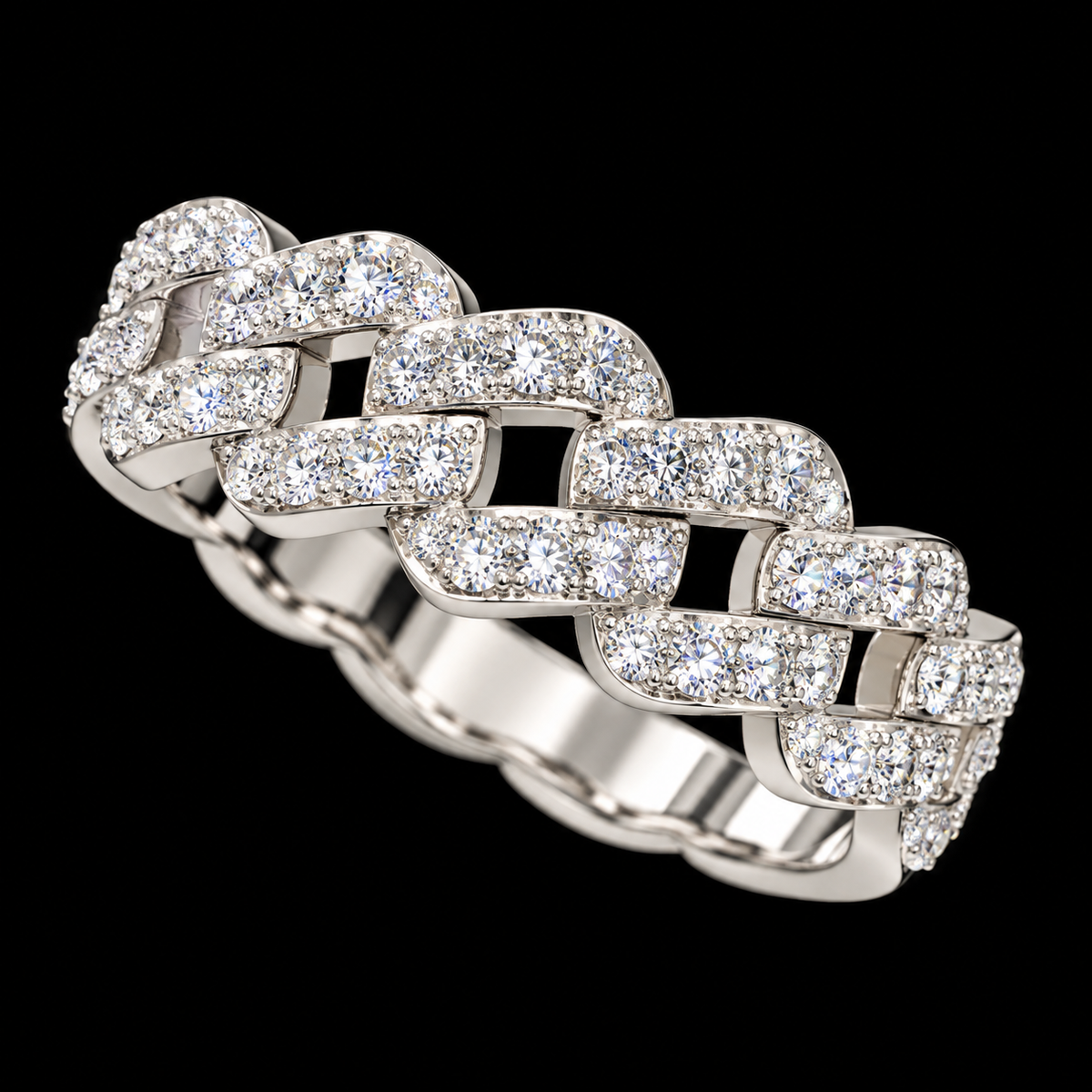 S11 | Lusso Nexus 925 Sterling Silver Pavé Moissanite Cuban Link Ring – 1.26 CTW