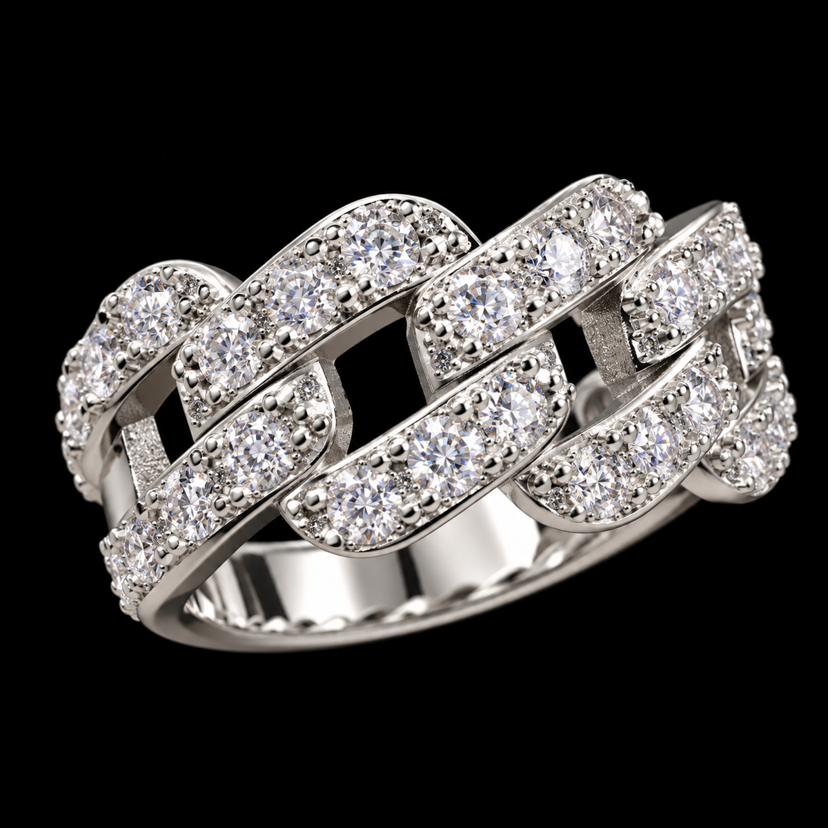 S11 | Lusso Nexus 925 Sterling Silver Pavé Moissanite Cuban Link Ring – 1.26 CTW