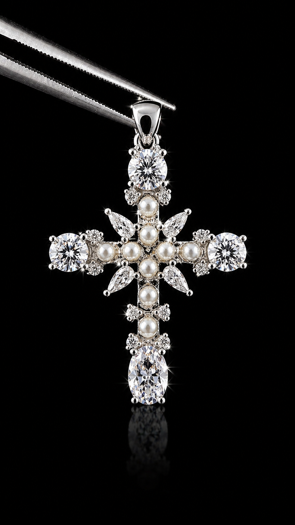 Pearl Cross Pendant – Moissanite | 925S