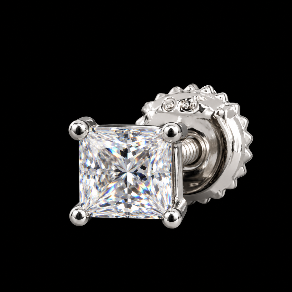 Lusso Princess Moissanite Stud Earrings – 925 Sterling Silver