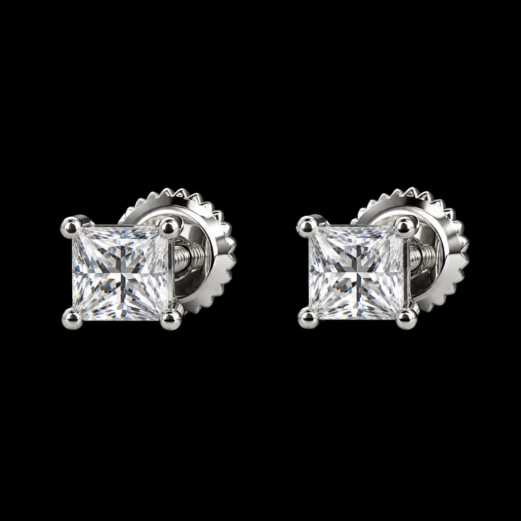 Lusso Princess Moissanite Stud Earrings – 925 Sterling Silver