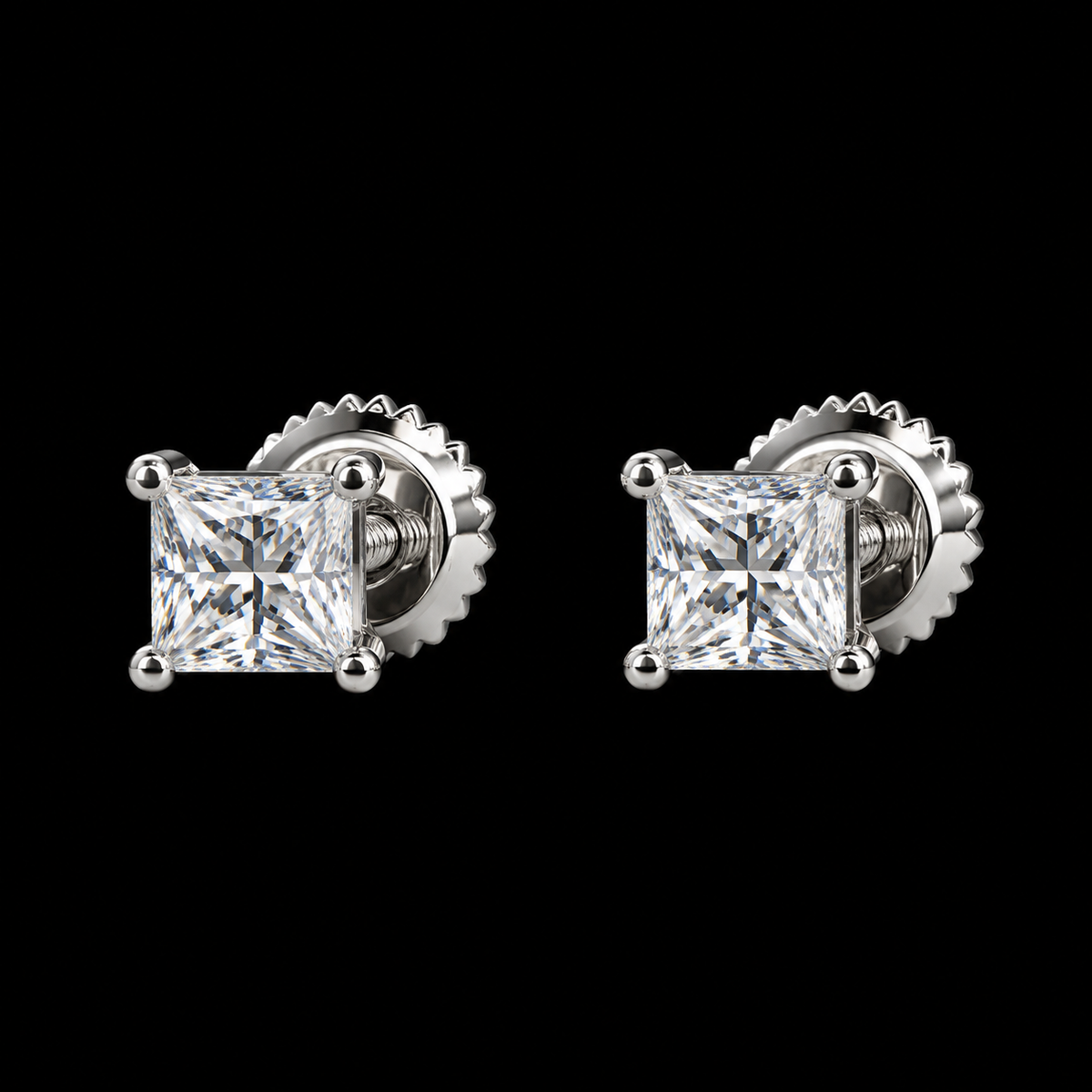 Lusso Princess Moissanite Stud Earrings – 925 Sterling Silver