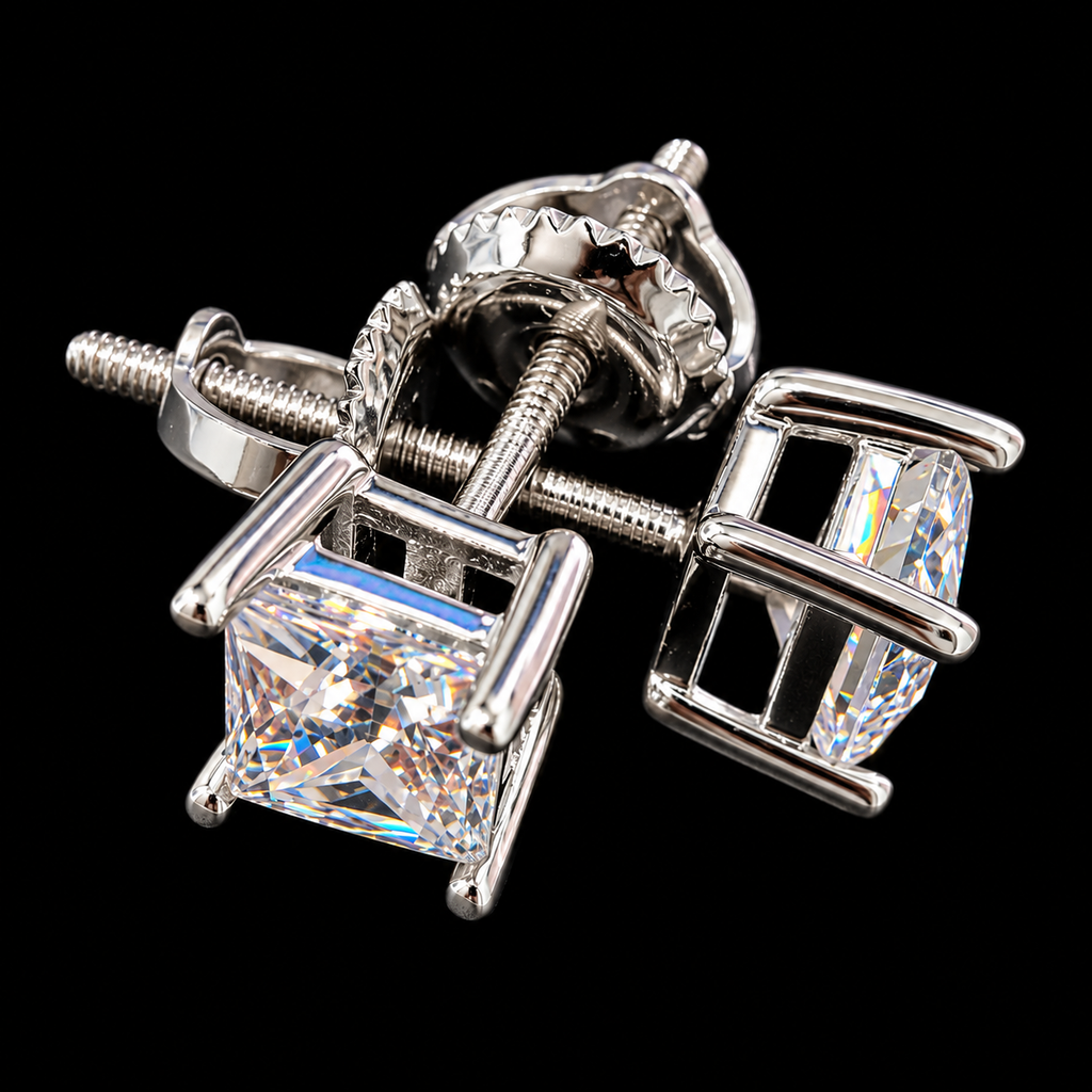 Lusso Princess Moissanite Stud Earrings – 925 Sterling Silver