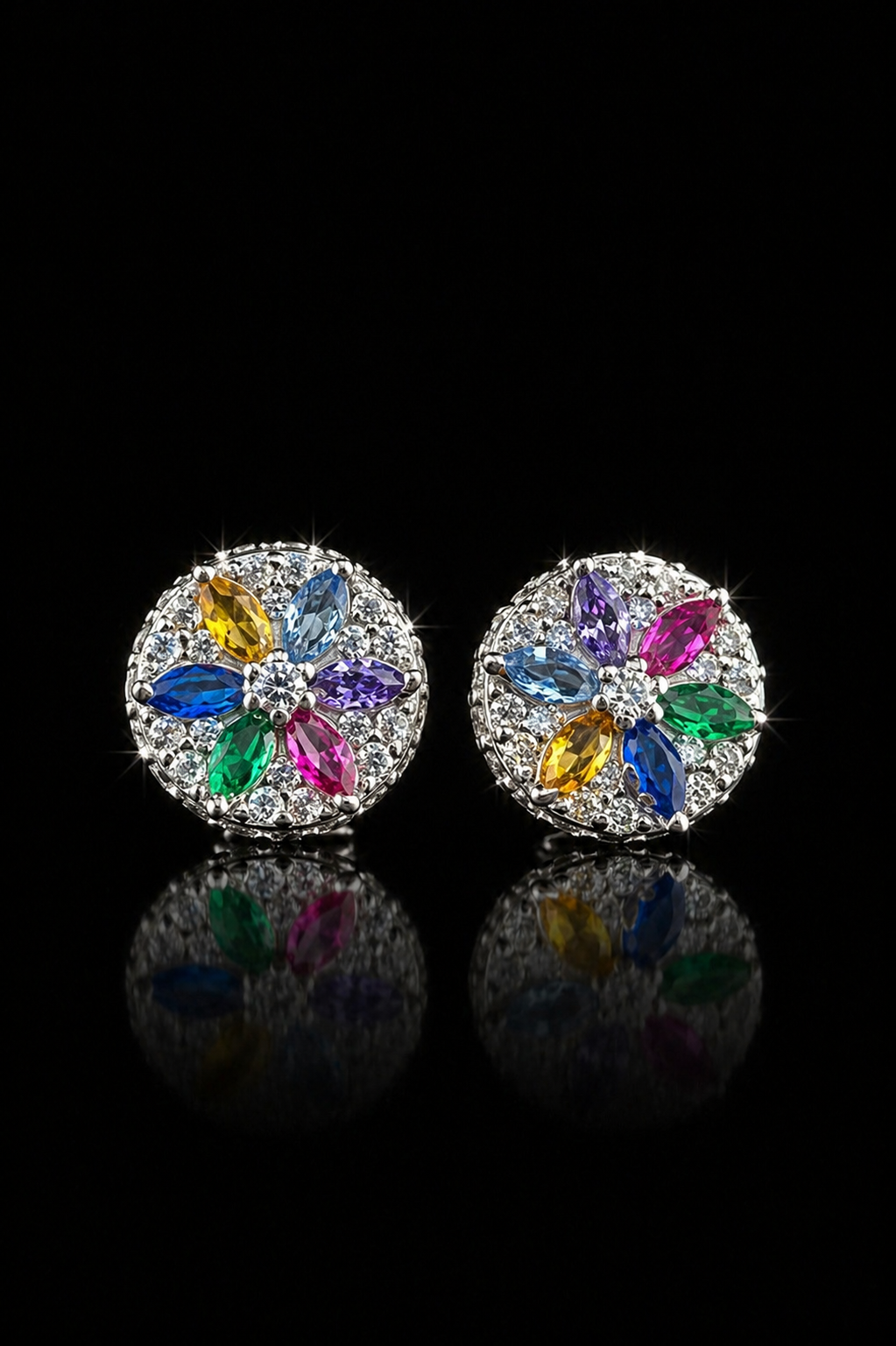Rainbow Flower Stud Earrings – Moissanite | 925S | VVS-D