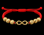 18K Yellow Gold Infinity Red Macramé Bracelet