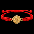 18K Yellow Gold Saint Benedict Red Macramé Bracelet