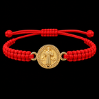 18K Yellow Gold Saint Benedict Red Macramé Bracelet