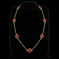S17.5" | Crimson Clover Red Seven-Motif Necklace in 10K Yellow Gold