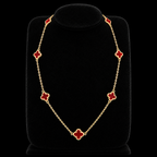 S17.5" | Crimson Clover Red Seven-Motif Necklace in 10K Yellow Gold