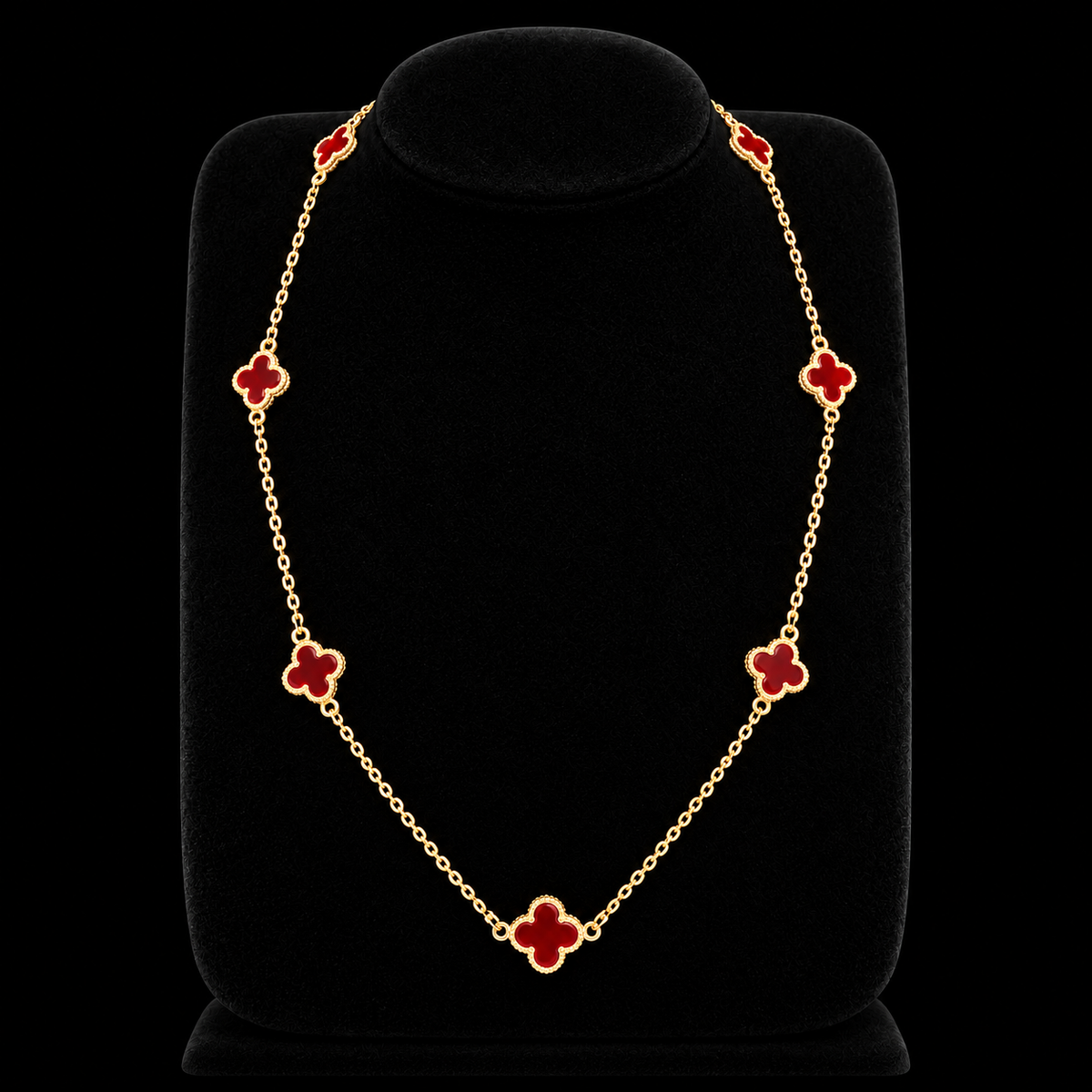 S17.5" | Crimson Clover Red Seven-Motif Necklace in 10K Yellow Gold
