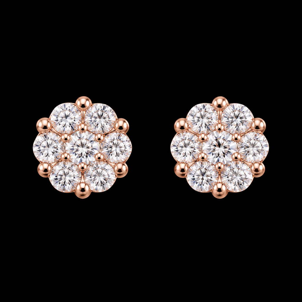 925 Sterling Silver Rose Gold Plated Moissanite Floral Cluster Stud Earrings – 0.48 CTW