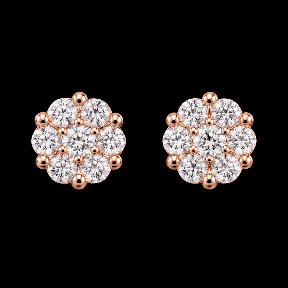 925 Sterling Silver Rose Gold Plated Moissanite Floral Cluster Stud Earrings – 0.48 CTW