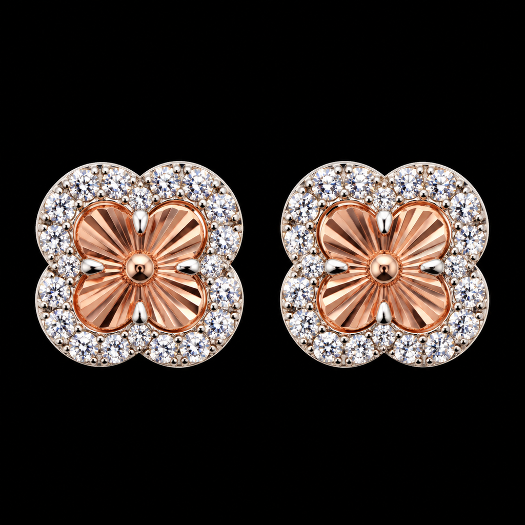 Lusso Fiore Clover Moissanite Stud Earrings – 925 Sterling Silver
