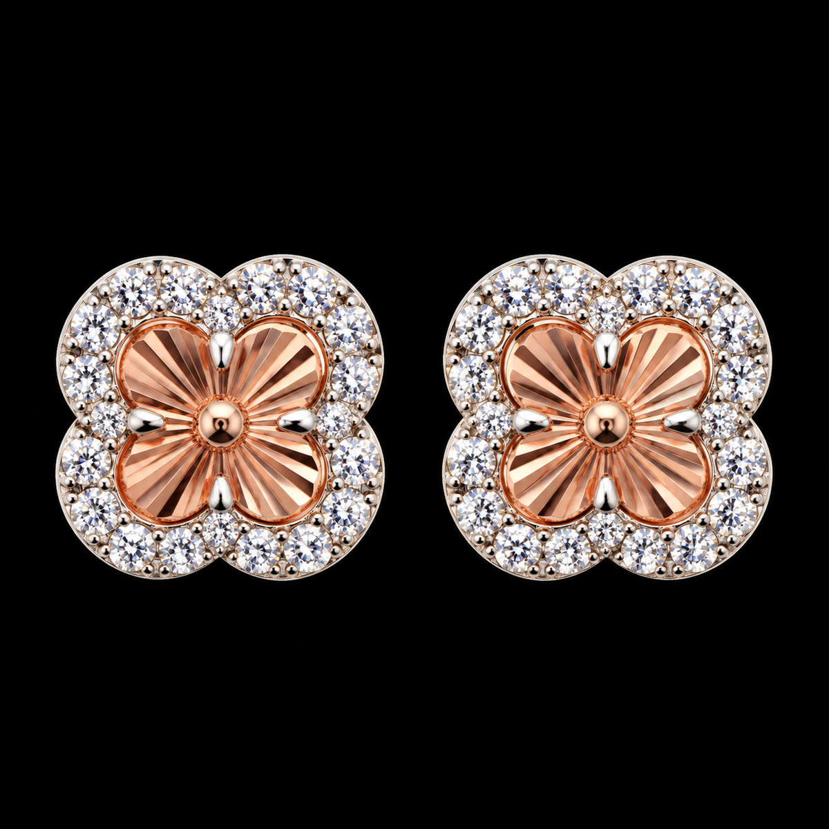 Lusso Fiore Clover Moissanite Stud Earrings – 925 Sterling Silver