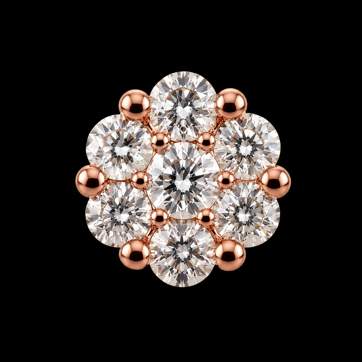925 Sterling Silver Rose Gold Plated Moissanite Floral Cluster Stud Earrings – 0.48 CTW