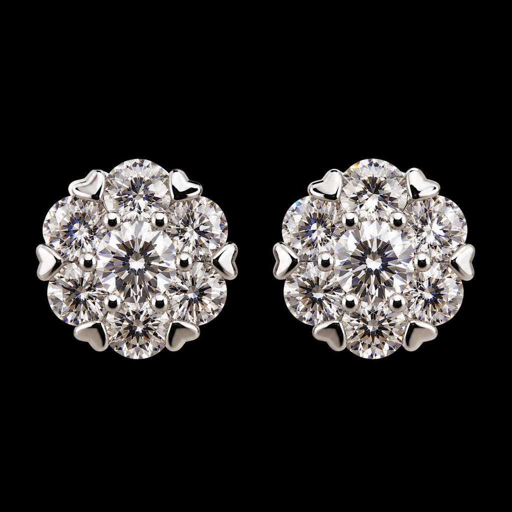 Lusso Celeste Floral Moissanite Stud Earrings – 925 Sterling Silver