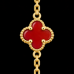 S7" | Crimson Clover Red Five-Motif Bracelet in 10K Yellow Gold