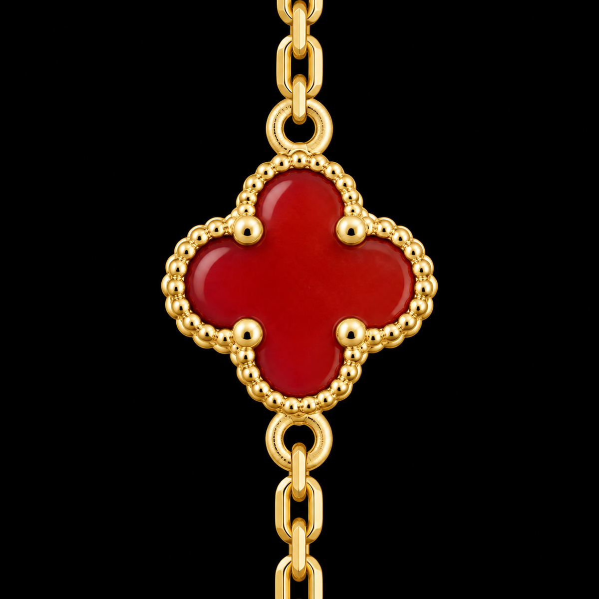S7" | Crimson Clover Red Five-Motif Bracelet in 10K Yellow Gold