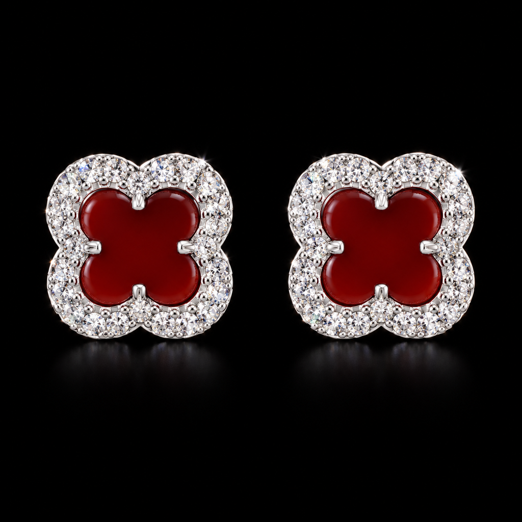 Lusso Fiore Clover Moissanite Stud Earrings – 925 Sterling Silver