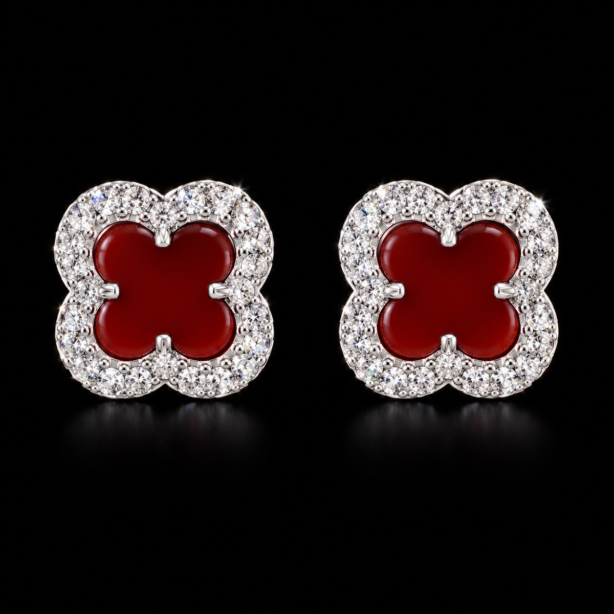 Lusso Fiore Clover Moissanite Stud Earrings – 925 Sterling Silver