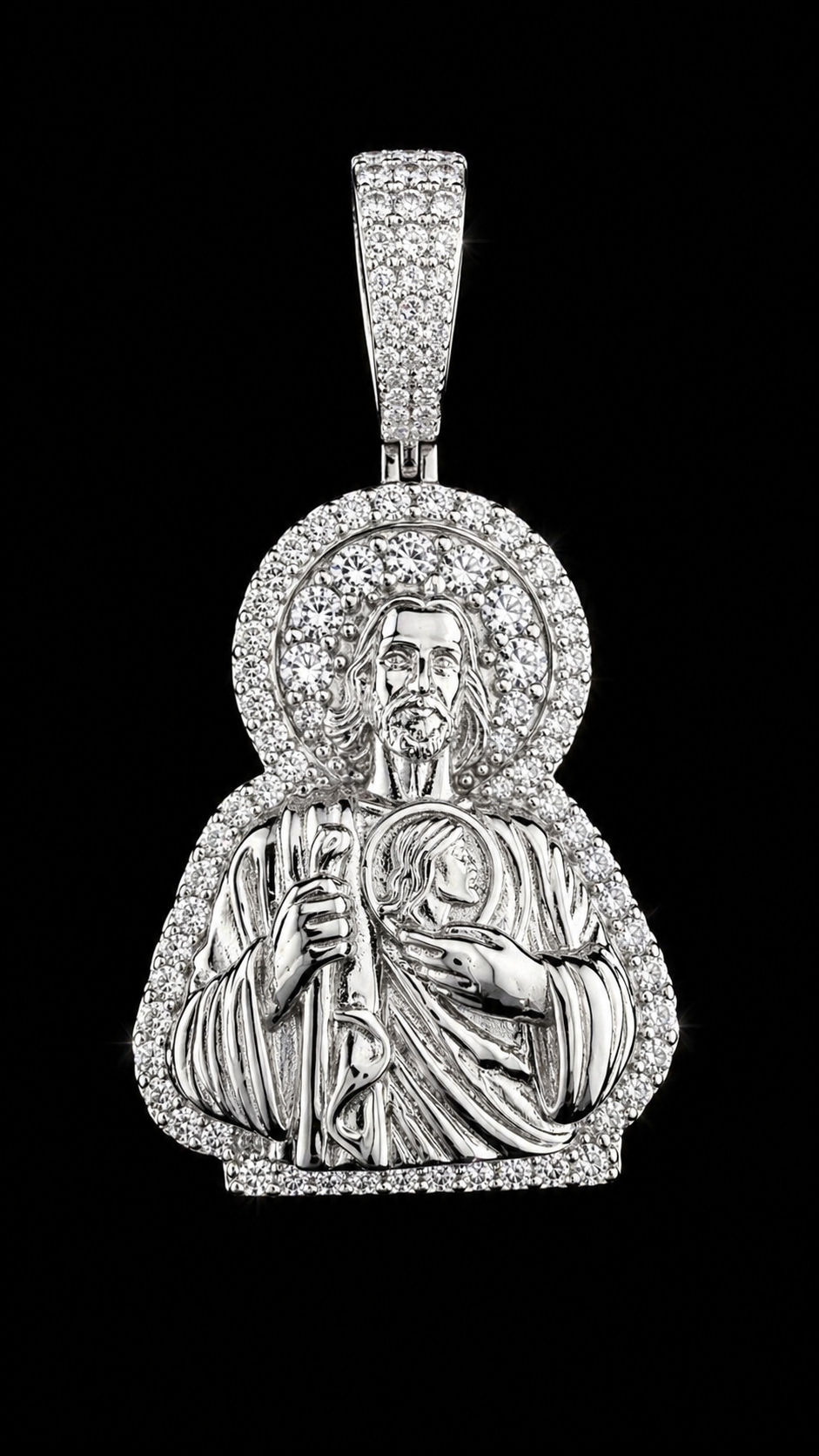 Sacred Heart Jesus Pendant – Moissanite (30MM) | 925S