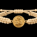 18K Yellow Gold Saint Joseph Medal Ivory Macramé Bracelet