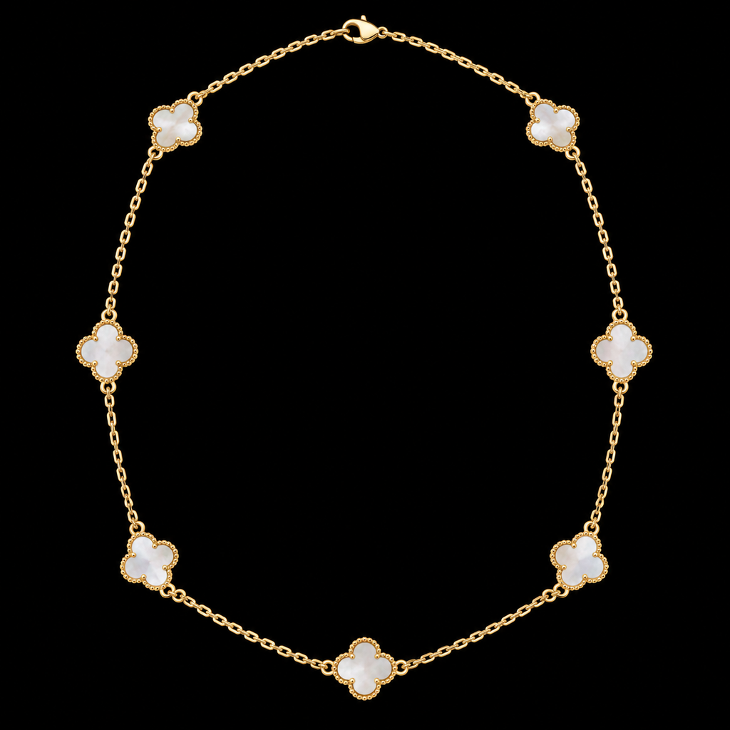 S17.5" | Pearl Essence Seven-Motif Clover Necklace in 10K Yellow Gold