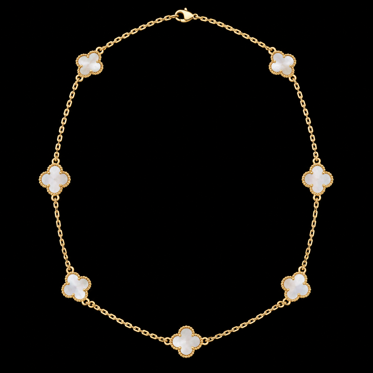 S17.5" | Pearl Essence Seven-Motif Clover Necklace in 10K Yellow Gold