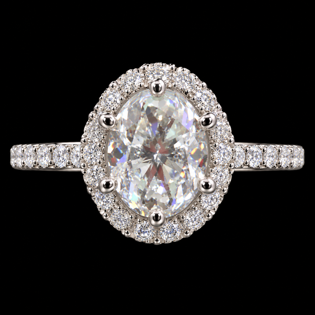 S8 | Lusso Étoile 925 Sterling Silver Oval Halo Moissanite Ring – 2.36 CTW